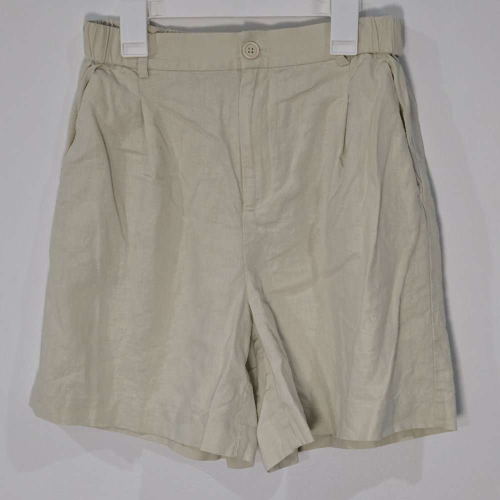 Open Edit Sz Small Cream High-Waist Linen Shorts